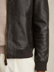 Reiss | Leather Bomber Jacket in Brown