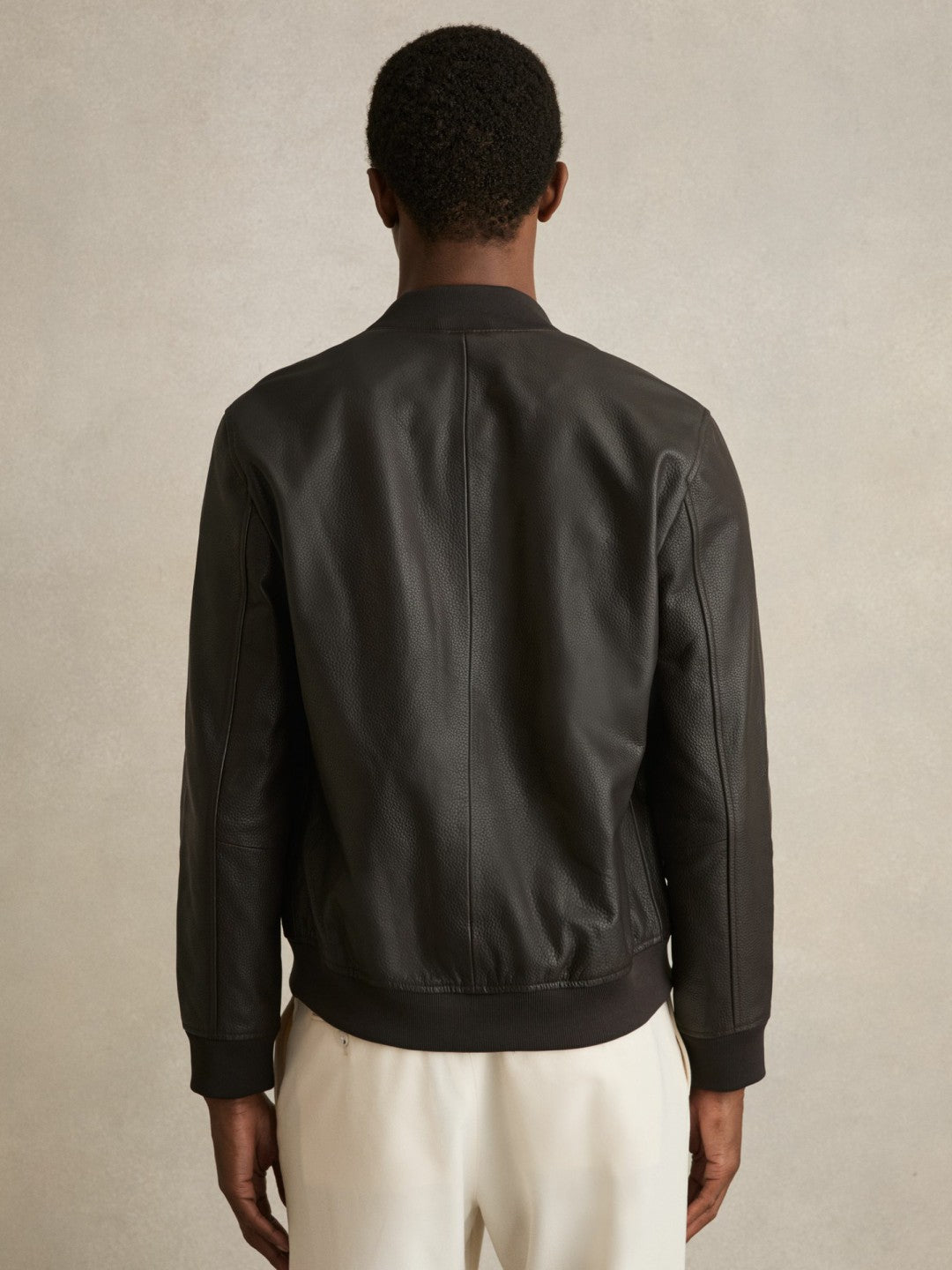Reiss | Leather Bomber Jacket in Brown