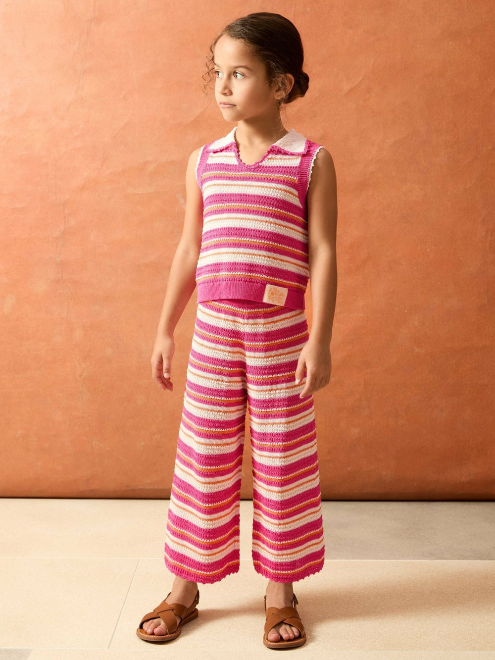 Reiss | 13-14 yrs SmileyWorld Stripe Knit Trousers in Pink