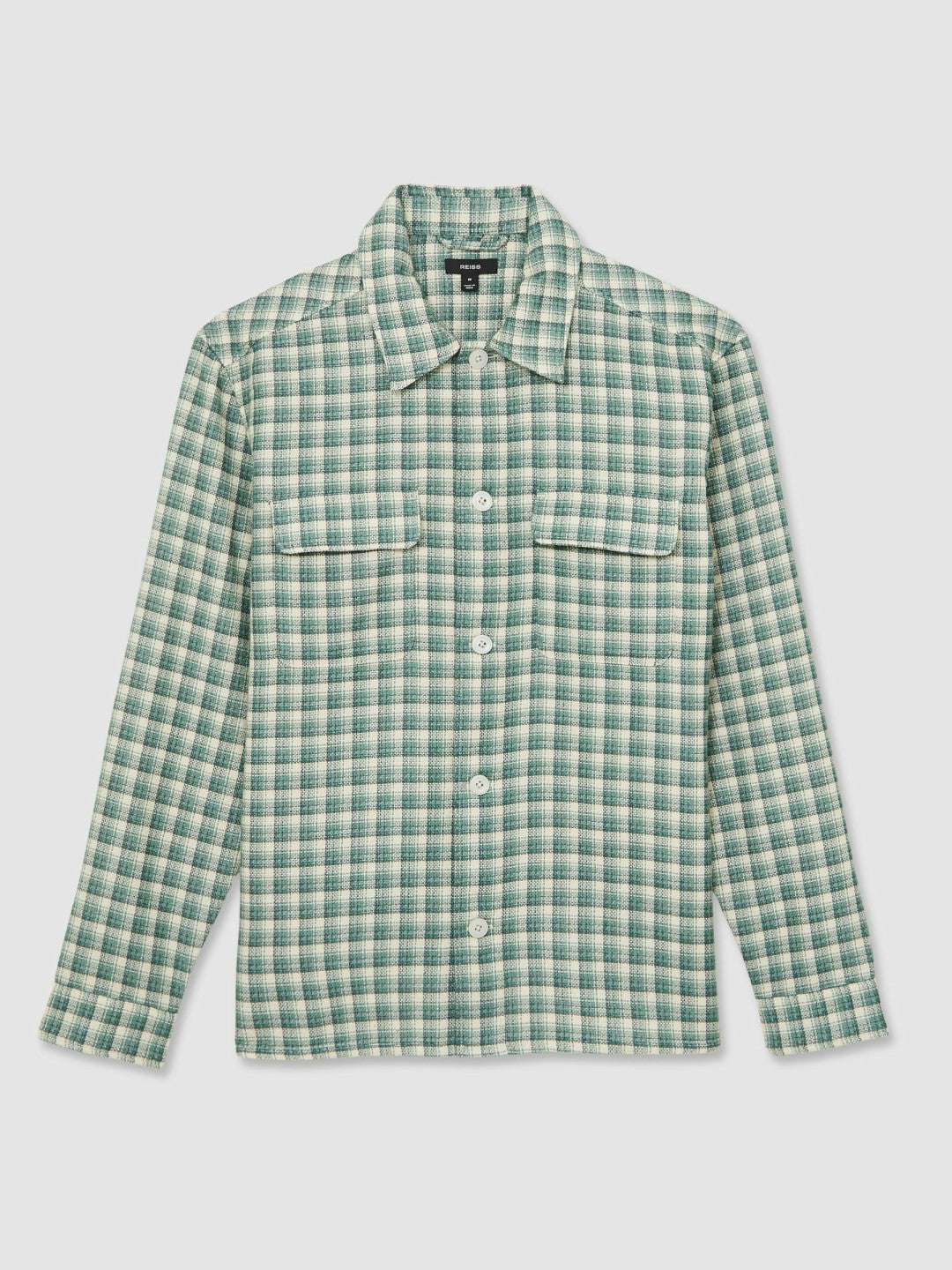 Reiss | Woven Check Twin Pocket Overshirt in Green Multi