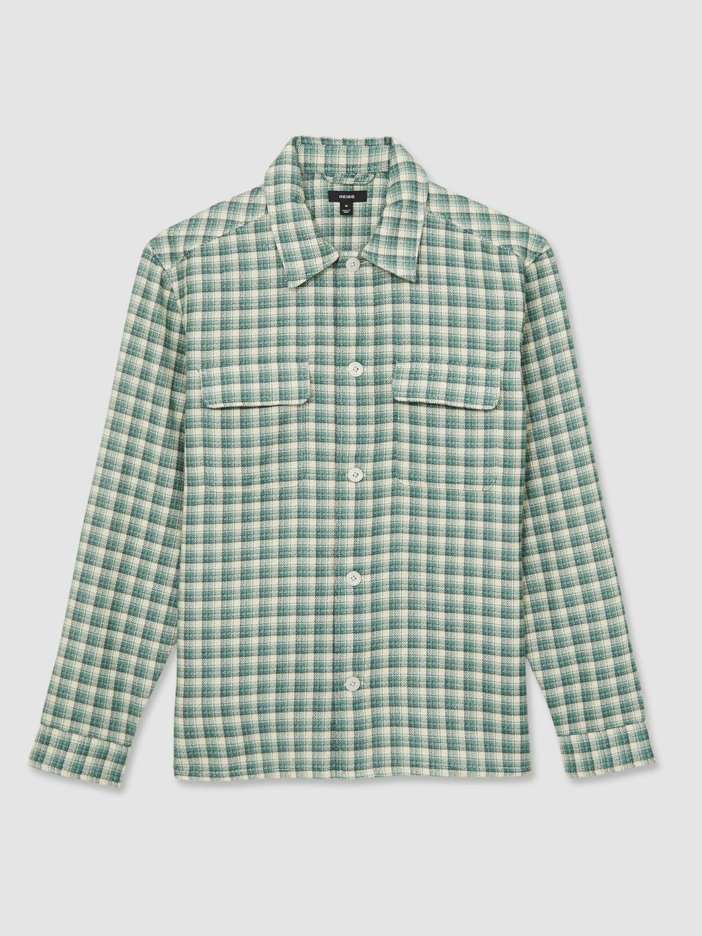 Reiss | Woven Check Twin Pocket Overshirt in Green Multi