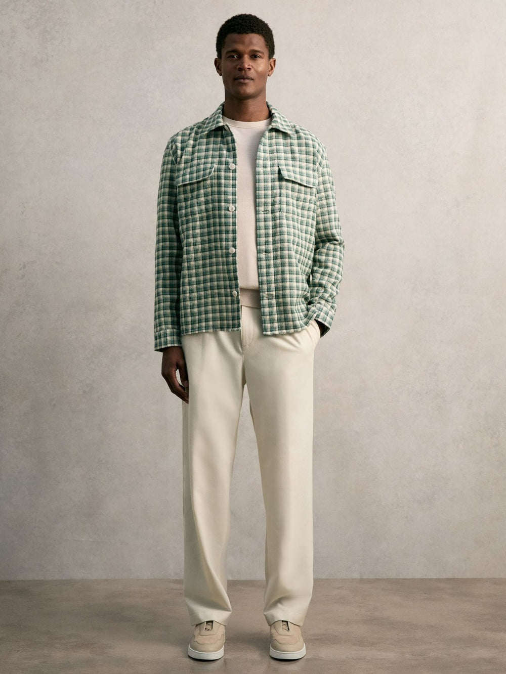 Reiss | Woven Check Twin Pocket Overshirt in Green Multi