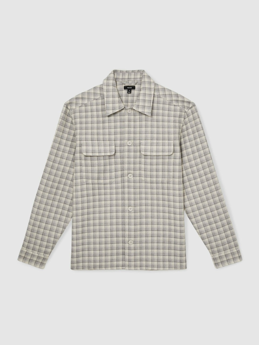 Reiss | Woven Check Twin Pocket Overshirt in Light Grey