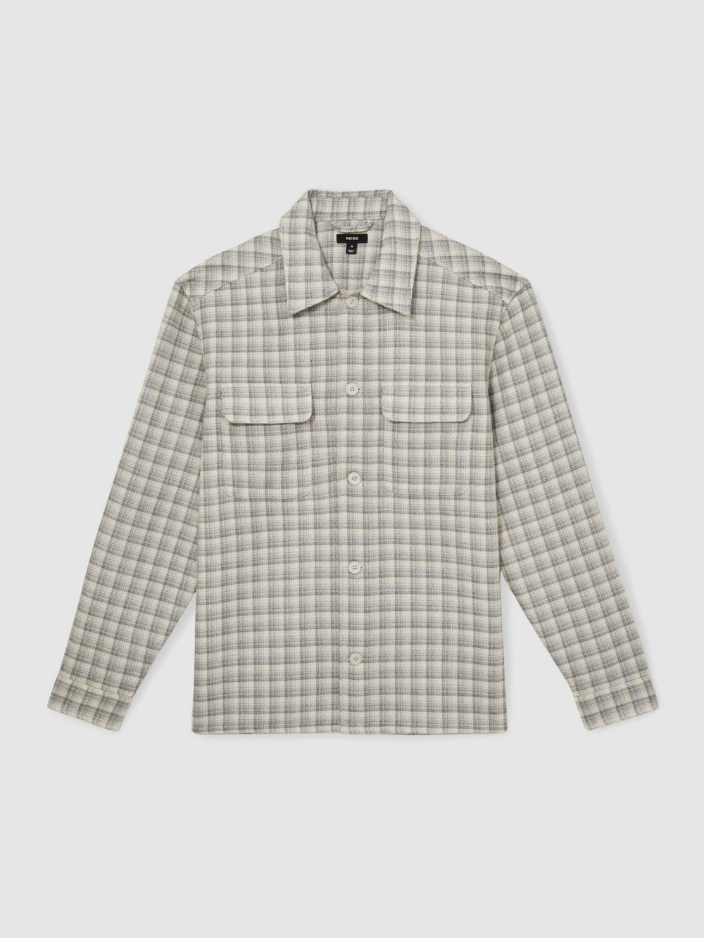 Reiss | Woven Check Twin Pocket Overshirt in Light Grey