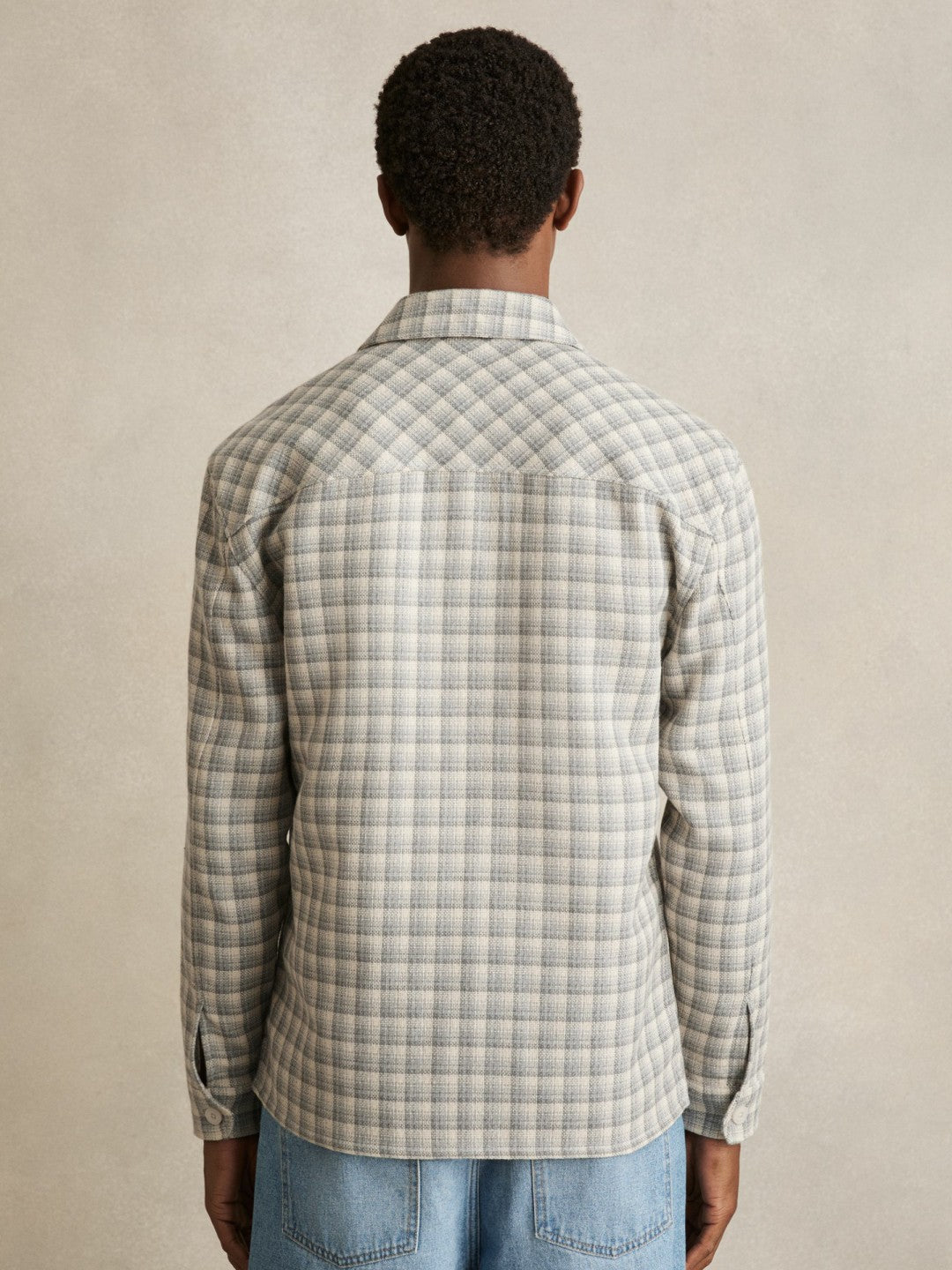 Reiss | Woven Check Twin Pocket Overshirt in Light Grey