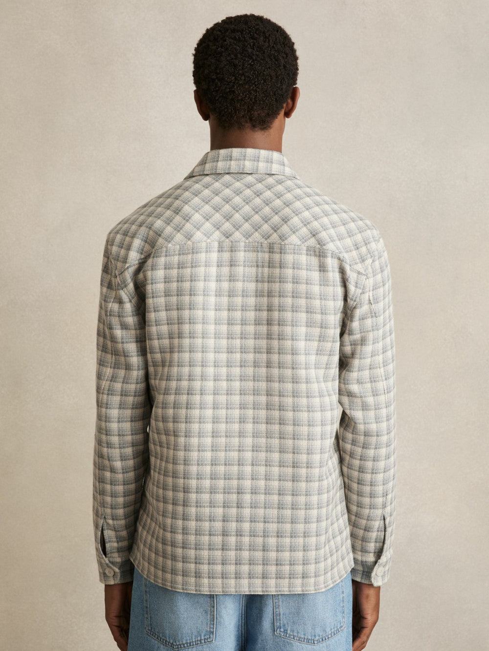 Reiss | Woven Check Twin Pocket Overshirt in Light Grey