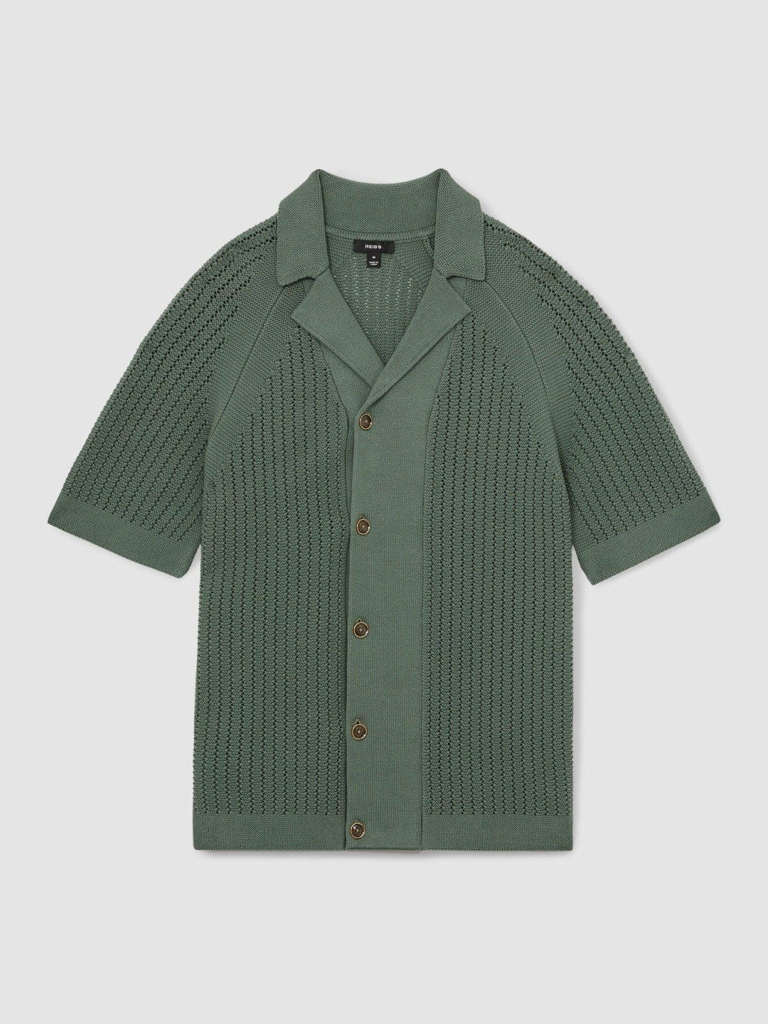 Reiss | Cotton Textured-Knit Cuban-Collar Shirt in Pine Green