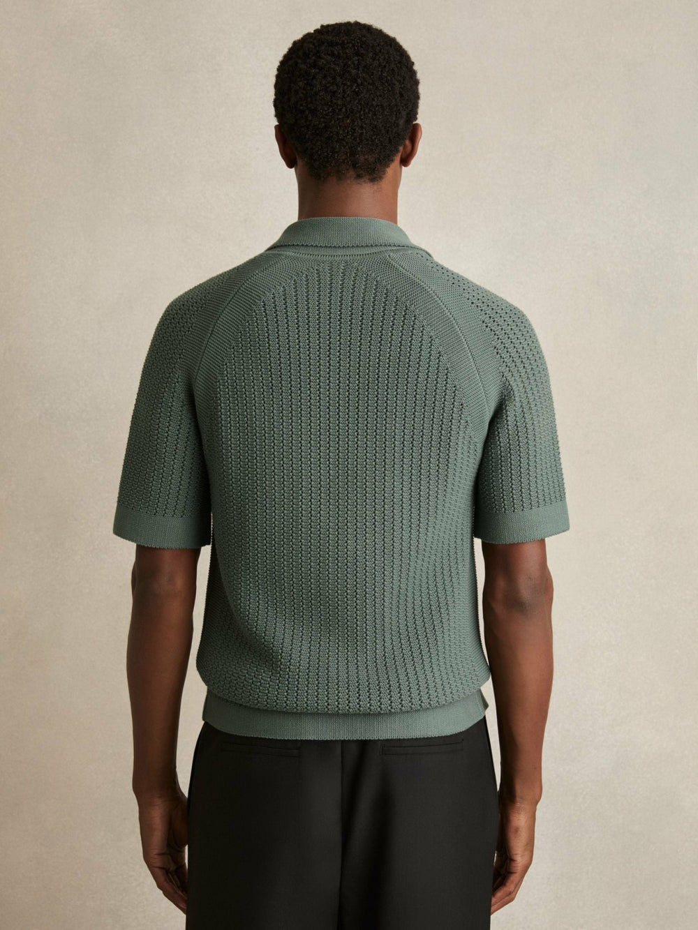 Reiss | Cotton Textured-Knit Cuban-Collar Shirt in Pine Green