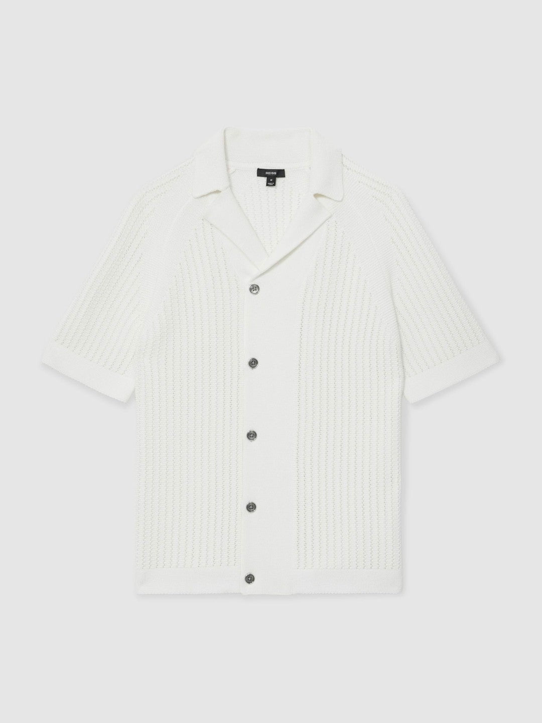 Reiss | Cotton Textured-Knit Cuban-Collar Shirt in White