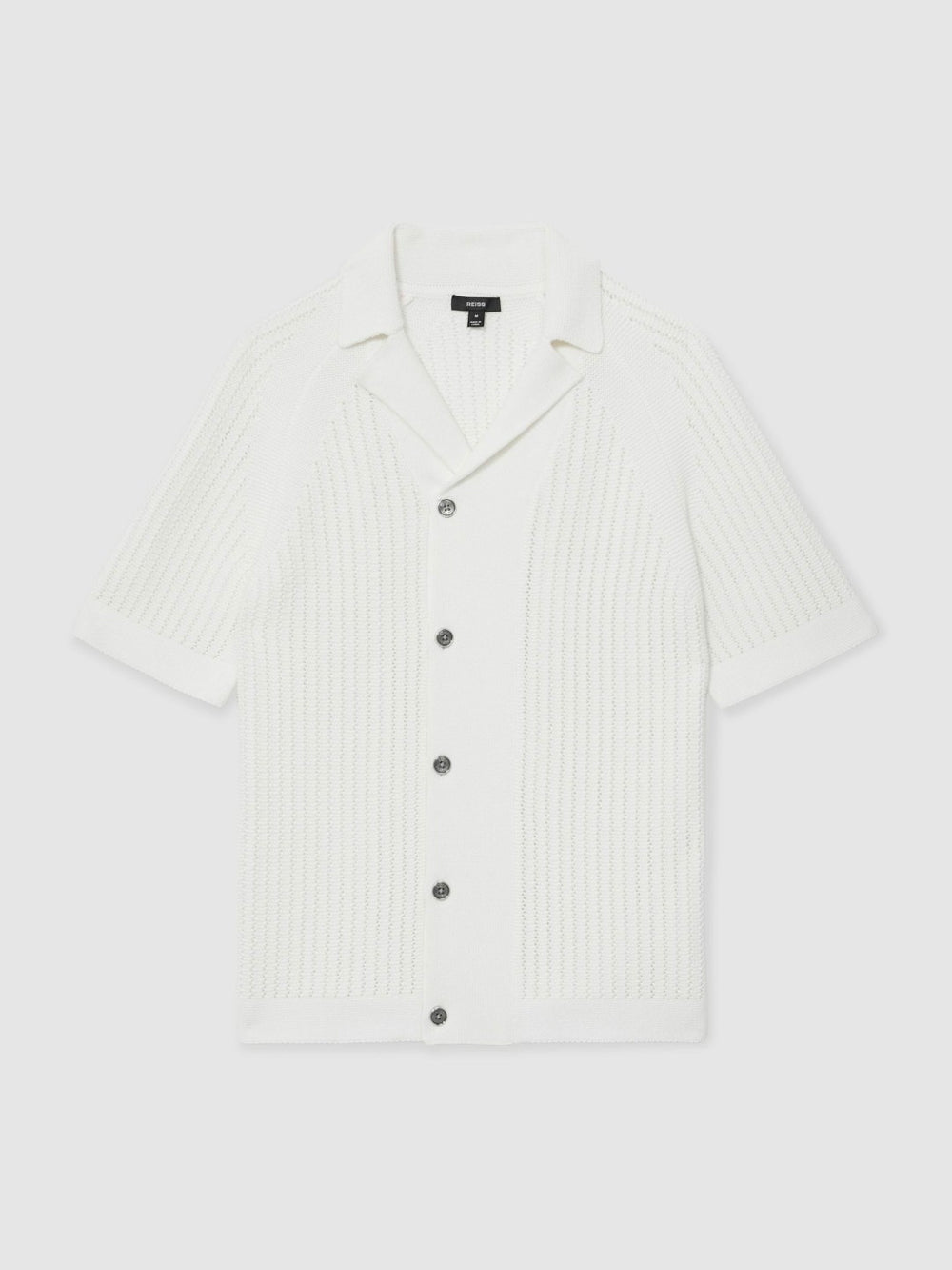 Reiss | Cotton Textured-Knit Cuban-Collar Shirt in White