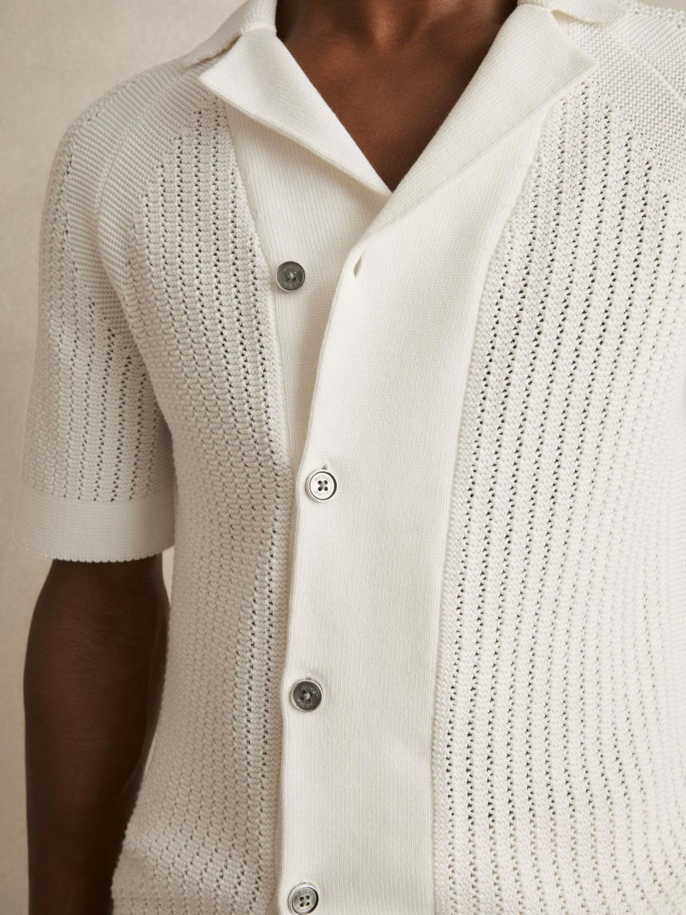 Reiss | Cotton Textured-Knit Cuban-Collar Shirt in White