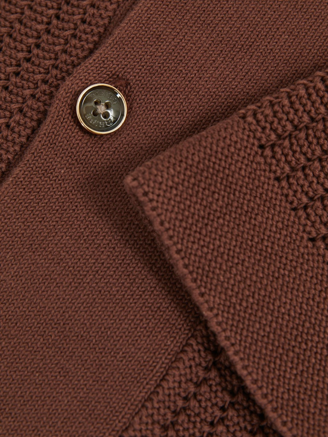 Reiss | Cotton Textured-Knit Cuban-Collar Shirt in Tobacco Brown