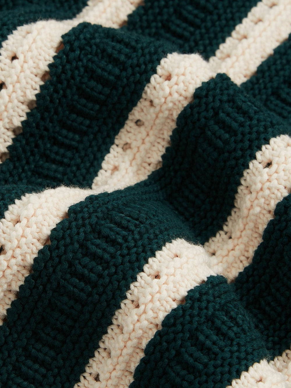 Reiss | Cotton Blend Stripe Knit Polo Shirt in Dark Teal Green/Ecru
