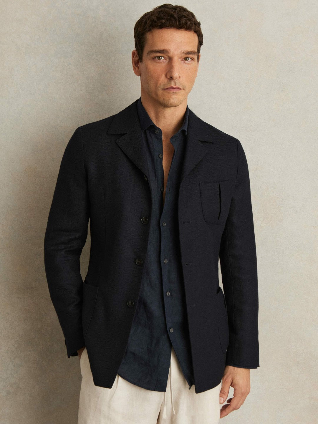 Reiss | Wool-Blend Single-Breasted Blazer Slim-Fit in Navy
