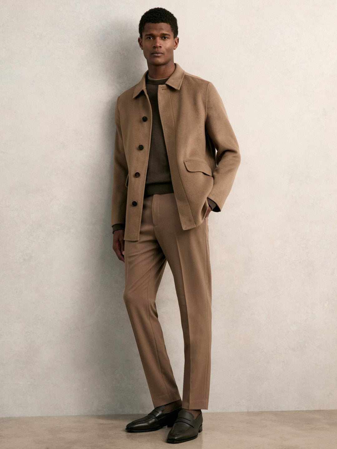 Reiss | Wool Blend Double Face Button Jacket in Brown