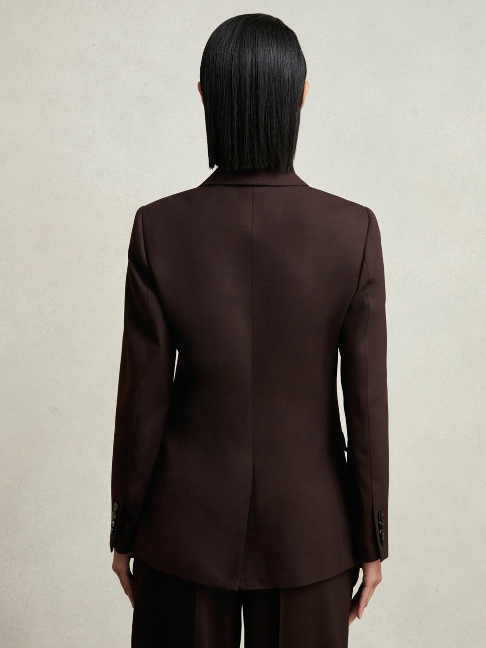 Reiss | Petite Wool-Blend Double-Breasted Suit Blazer in Aubergine