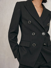 Reiss | Petite Wool-Blend Double-Breasted Blazer in Black