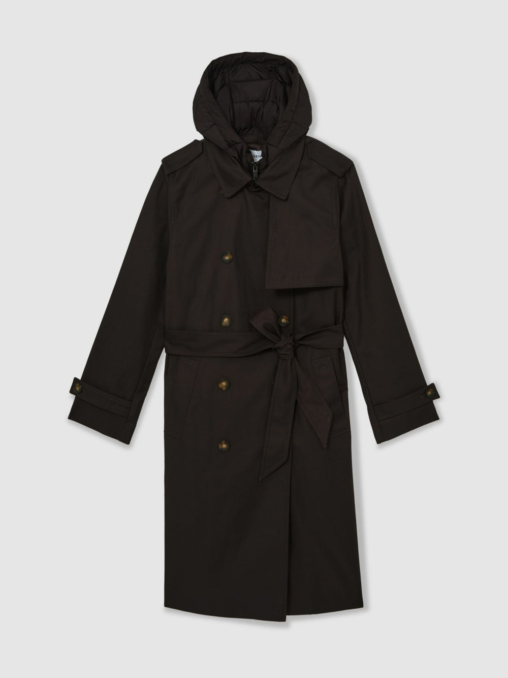 Reiss | Petite Hooded Insert Trench Coat in Chocolate Brown