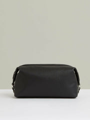 Reiss | Micro-Grain Leather Washbag in Black