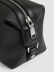 Reiss | Micro-Grain Leather Washbag in Black