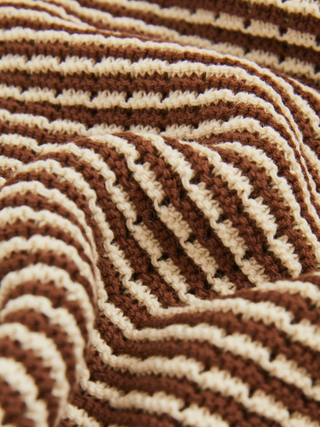Reiss | Cotton Textured Knit Stripe Polo Shirt in Tobacco Brown/ Off White