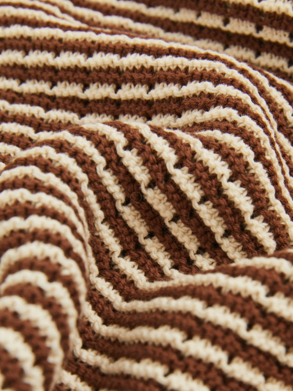 Reiss | Cotton Textured Knit Stripe Polo Shirt in Tobacco Brown/ Off White