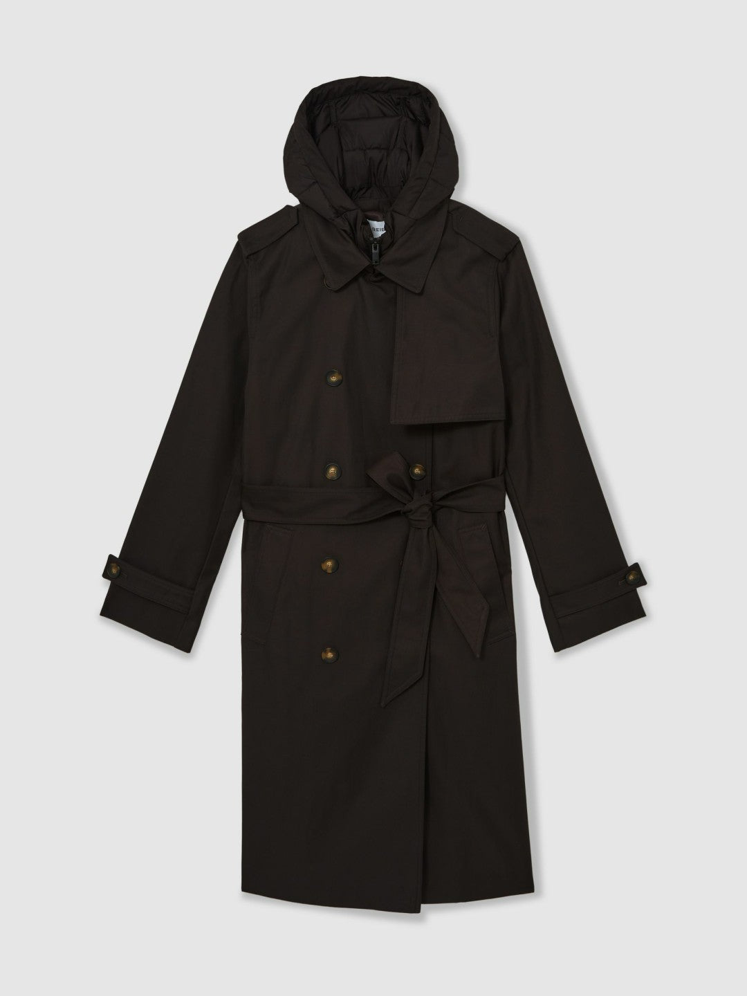 Reiss | Hooded Insert Trench Coat in Chocolate Brown
