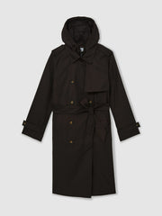 Reiss | Hooded Insert Trench Coat in Chocolate Brown