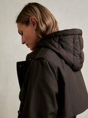 Reiss | Hooded Insert Trench Coat in Chocolate Brown