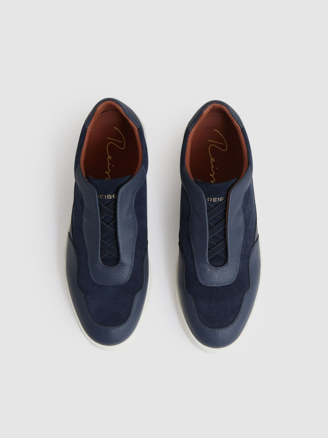 Reiss | Leather Elasticated-Lace Trainers in Navy Blue