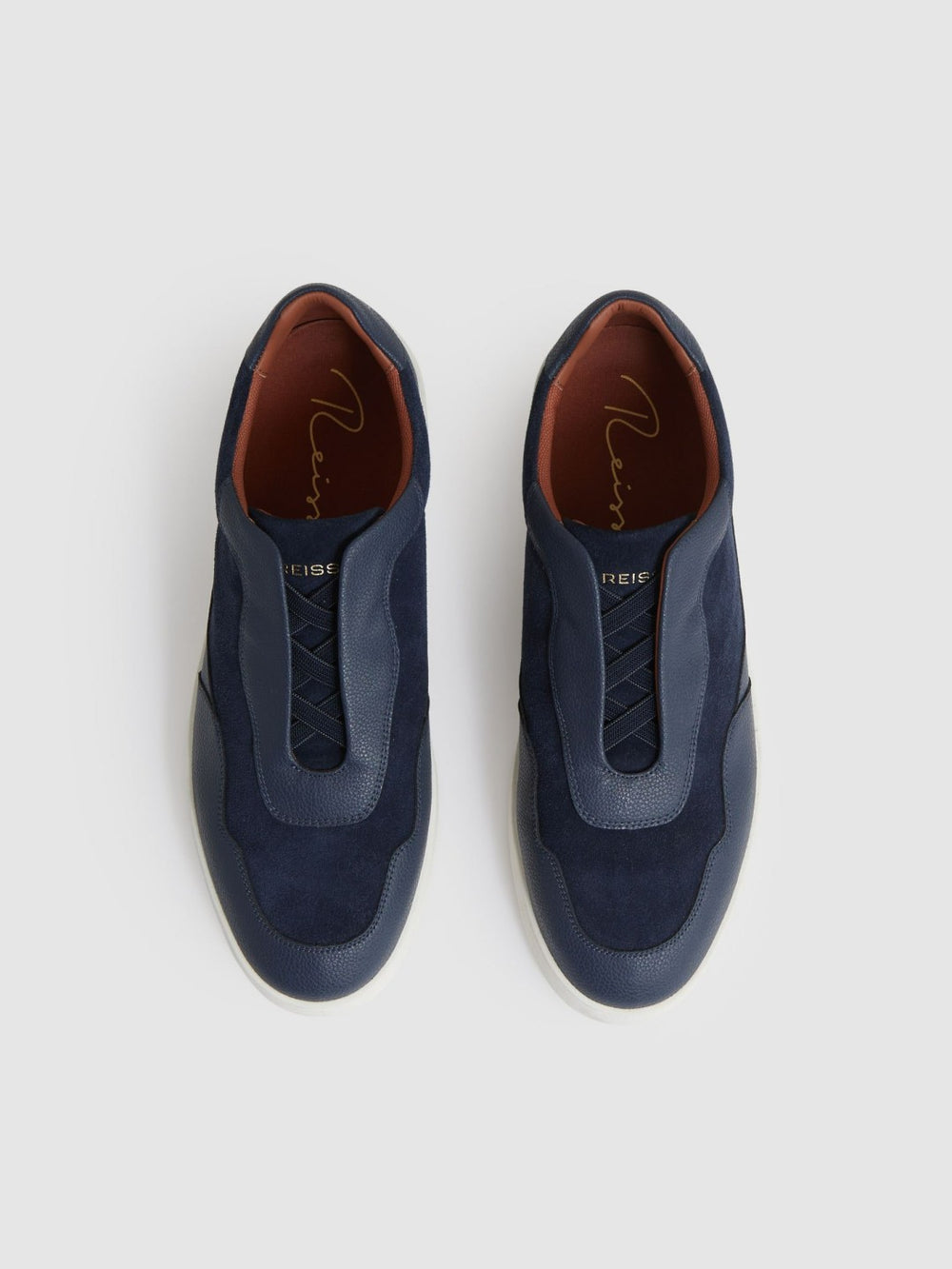 Reiss | Leather Elasticated-Lace Trainers in Navy Blue