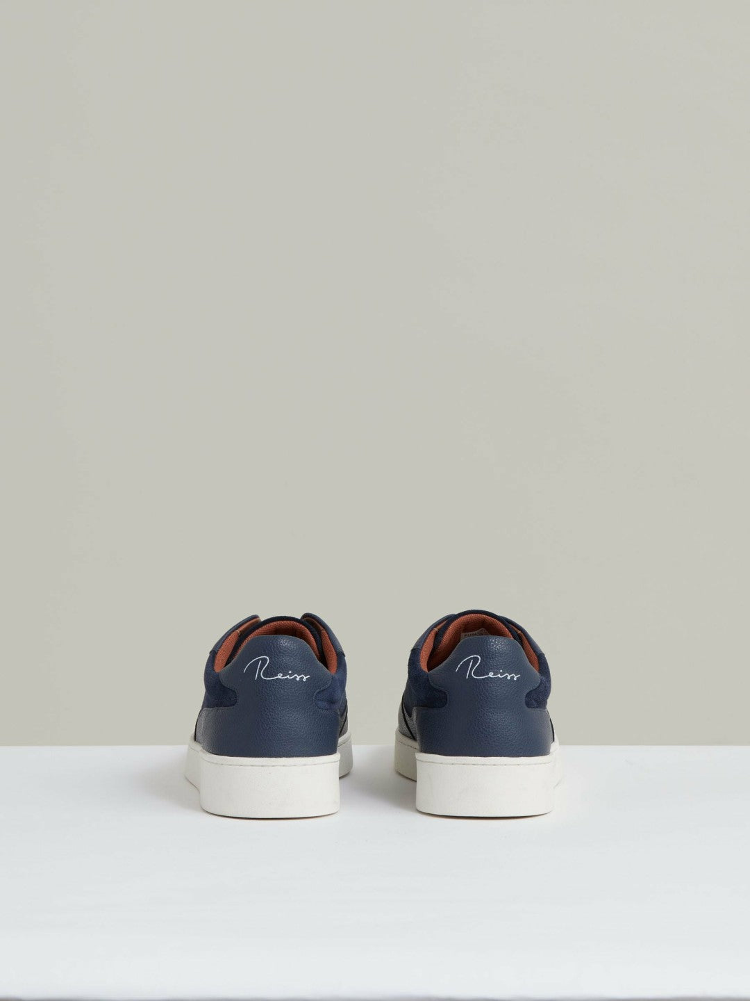 Reiss | Leather Elasticated-Lace Trainers in Navy Blue