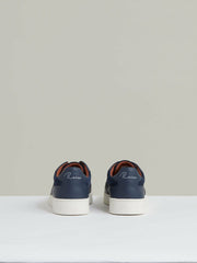 Reiss | Leather Elasticated-Lace Trainers in Navy Blue