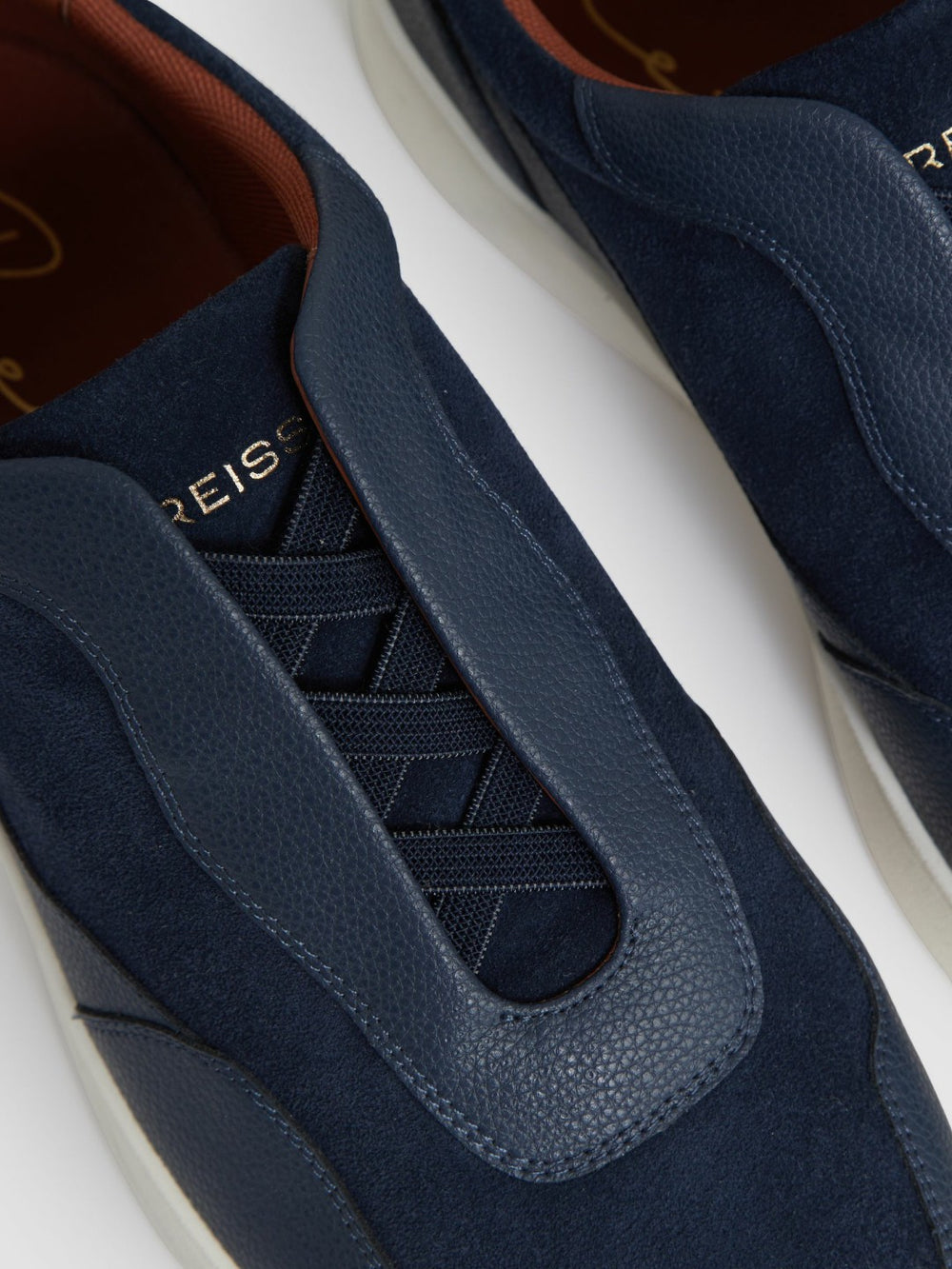 Reiss | Leather Elasticated-Lace Trainers in Navy Blue