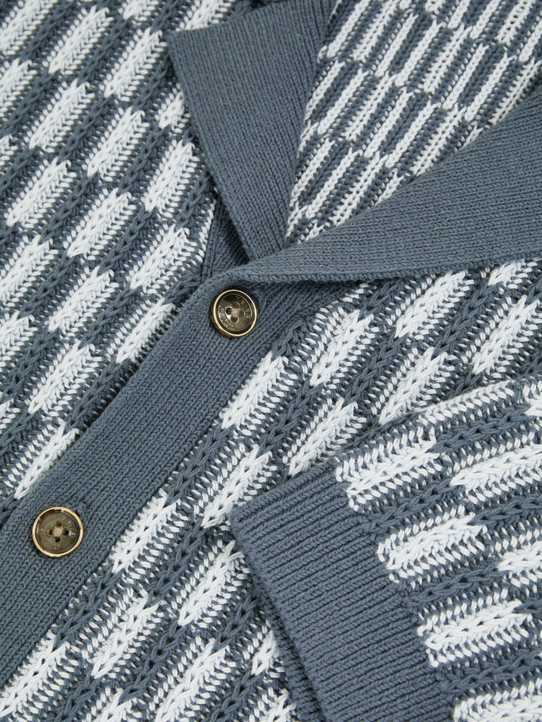 Reiss | Cotton Checkerboard-Knit Shirt in Airforce Blue/Soft Blue