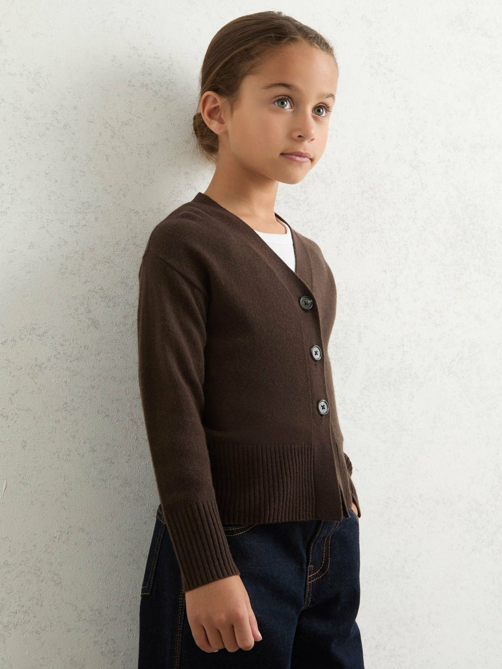 Reiss | 4-9 yrs Wool-Blend Fitted Cardigan With Cashmere in Brown