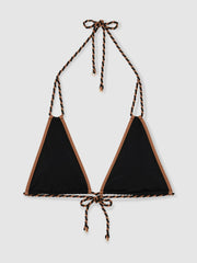 Reiss | Triangle Twist-Strap Bikini Top in Black/Brown