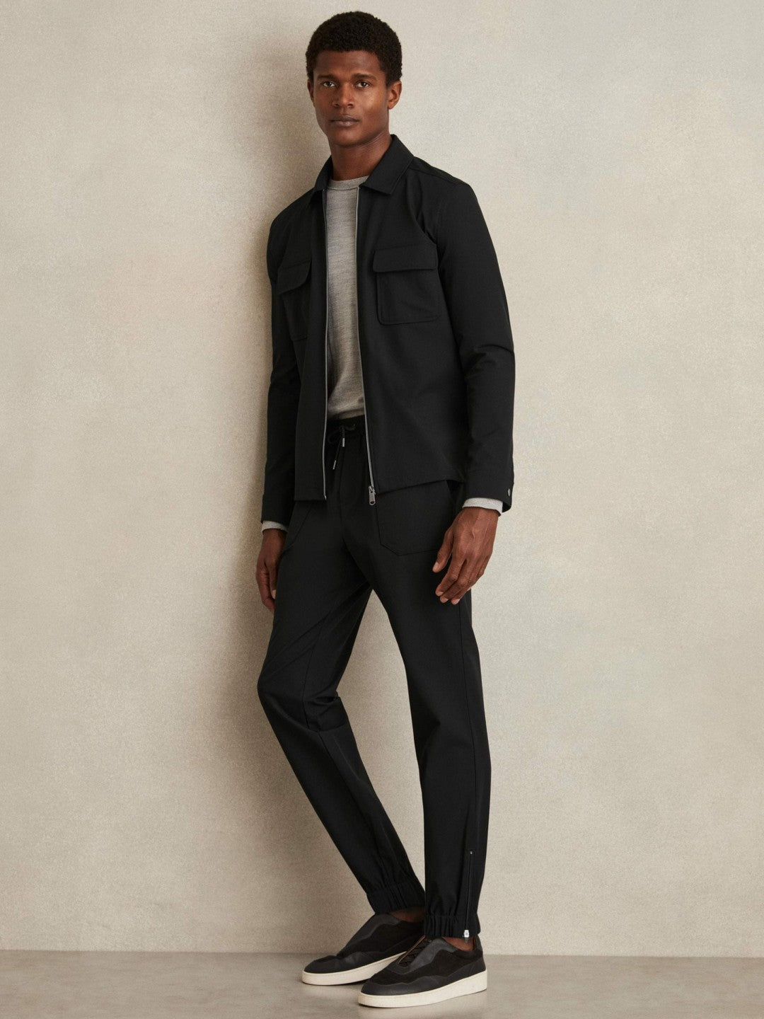 Reiss | Drawstring Technical Cuffed Trousers in Black