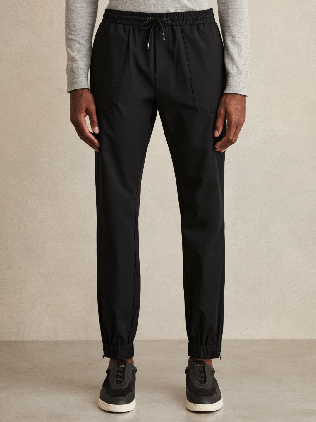 Reiss | Drawstring Technical Cuffed Trousers in Black