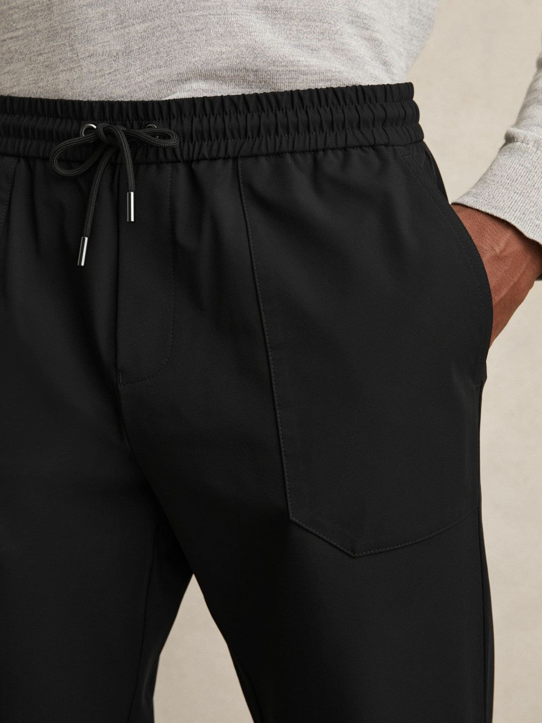 Reiss | Drawstring Technical Cuffed Trousers in Black