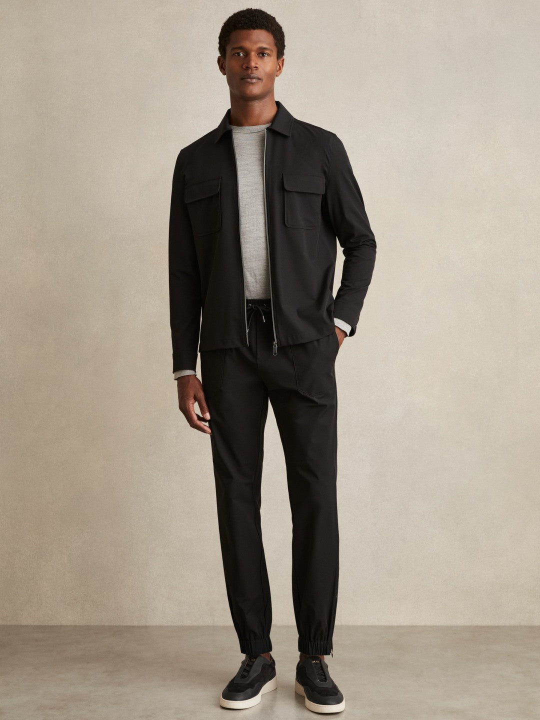 Reiss | Drawstring Technical Cuffed Trousers in Black