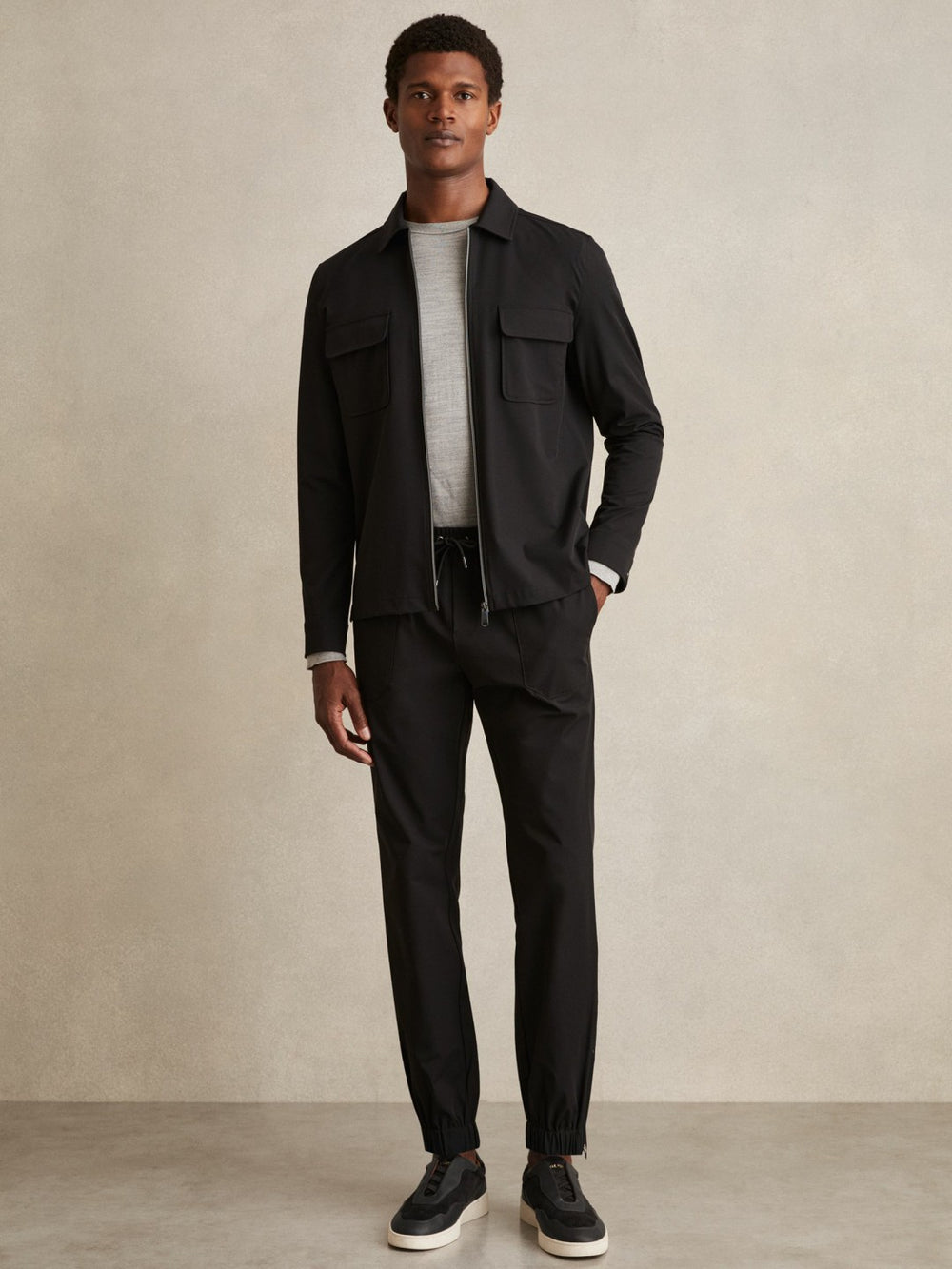 Reiss | Drawstring Technical Cuffed Trousers in Black