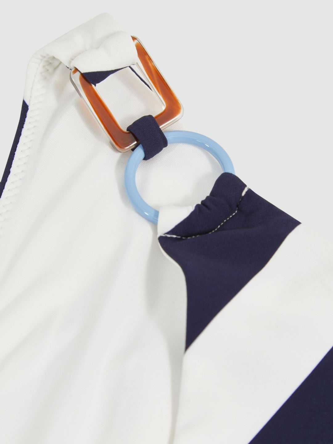 Reiss | Stripe Ring-Detail Bikini Bottoms in Navy/Brown