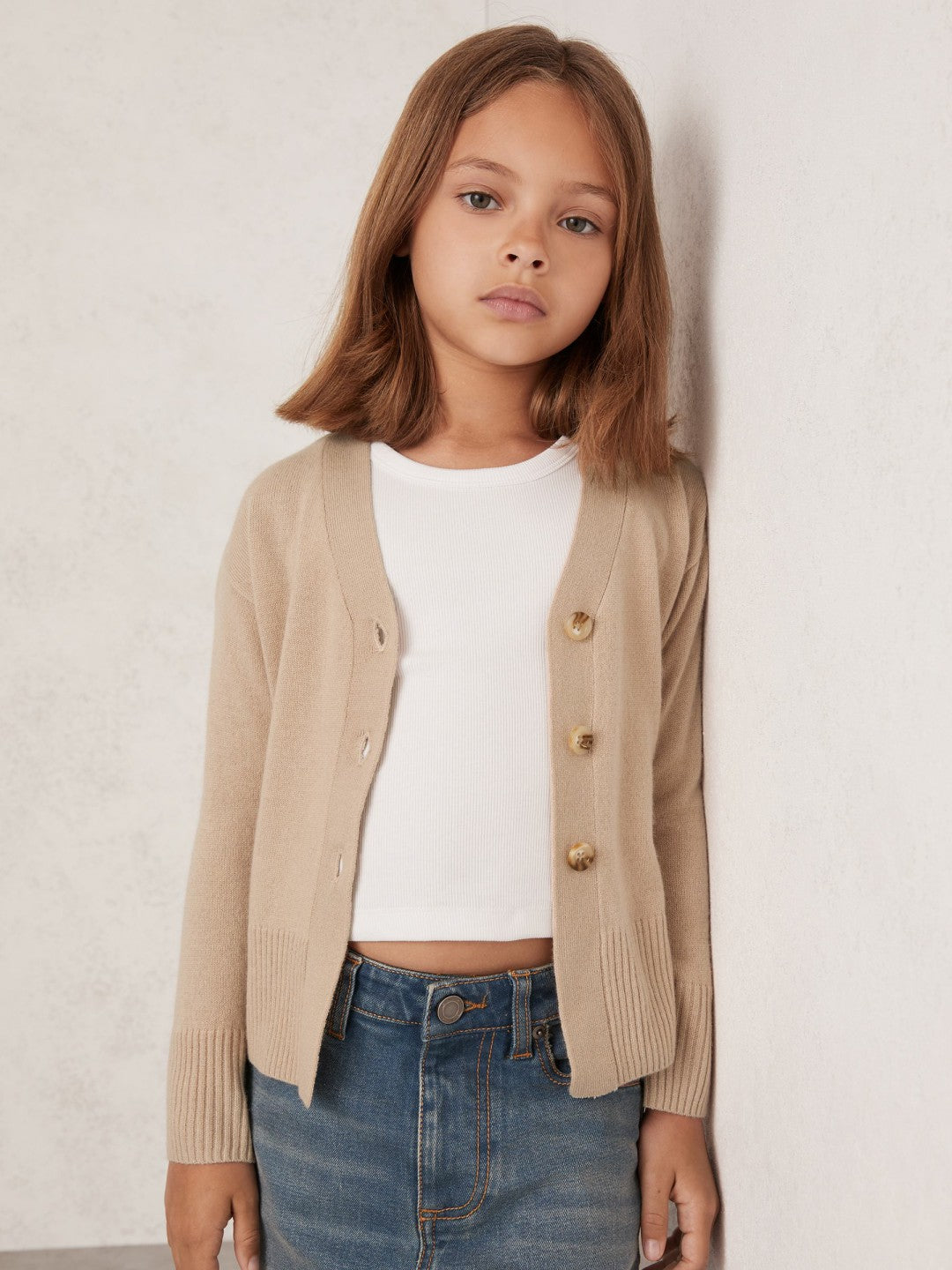 Reiss | 9-13 yrs Wool-Blend Fitted Cardigan With Cashmere in Neutral