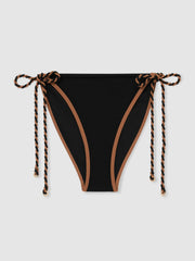 Reiss | Twist-Strap Tie-Side Bikini Bottoms in Black/Brown