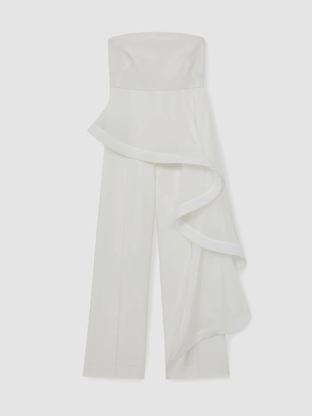 Reiss | Silk Ruffle Bandeau Wide-Leg Jumpsuit in Ivory