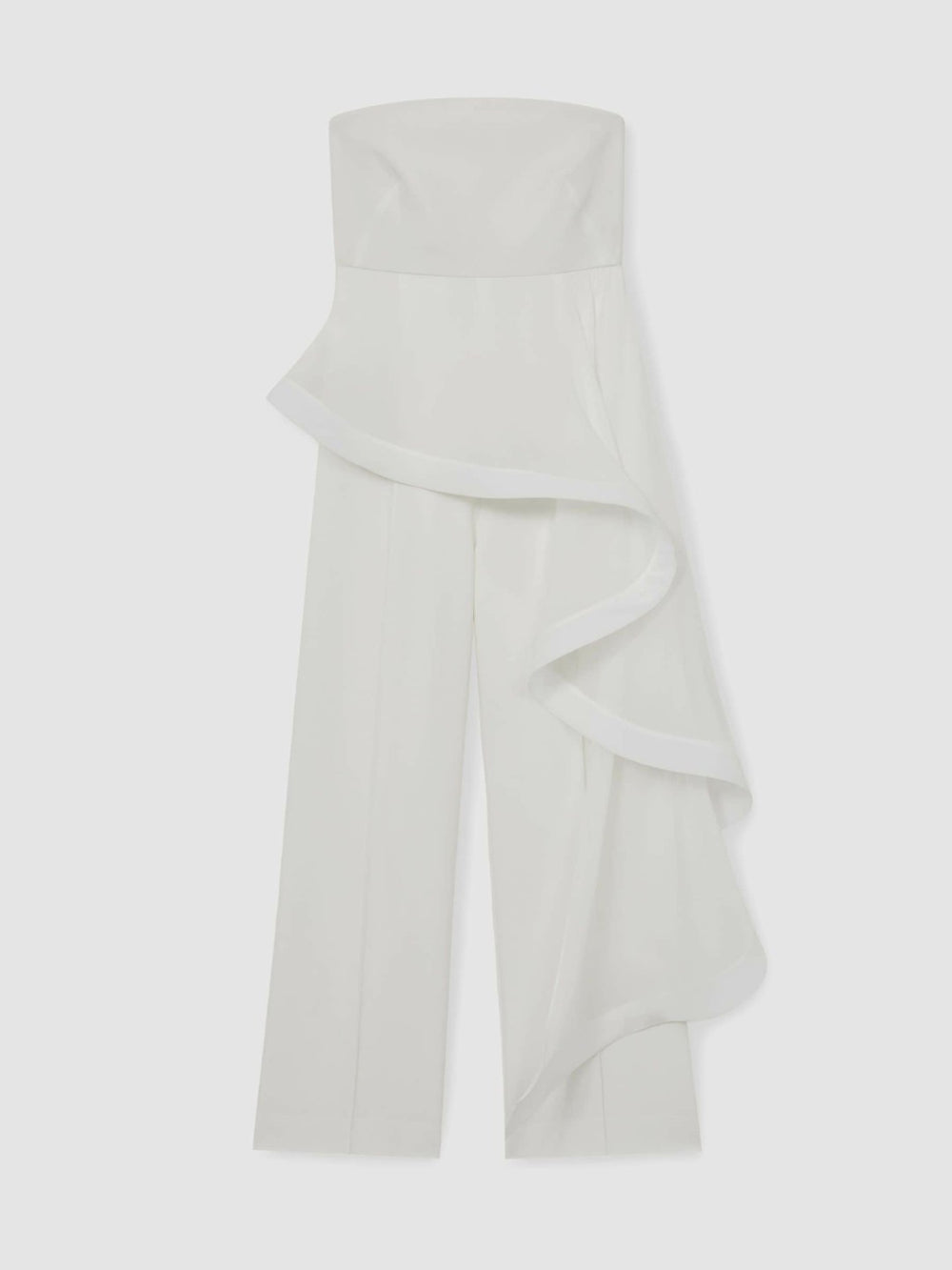 Reiss | Silk Ruffle Bandeau Wide-Leg Jumpsuit in Ivory
