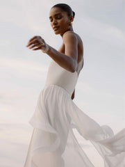 Reiss | Silk Ruffle Bandeau Wide-Leg Jumpsuit in Ivory