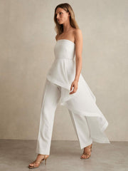 Reiss | Silk Ruffle Bandeau Wide-Leg Jumpsuit in Ivory