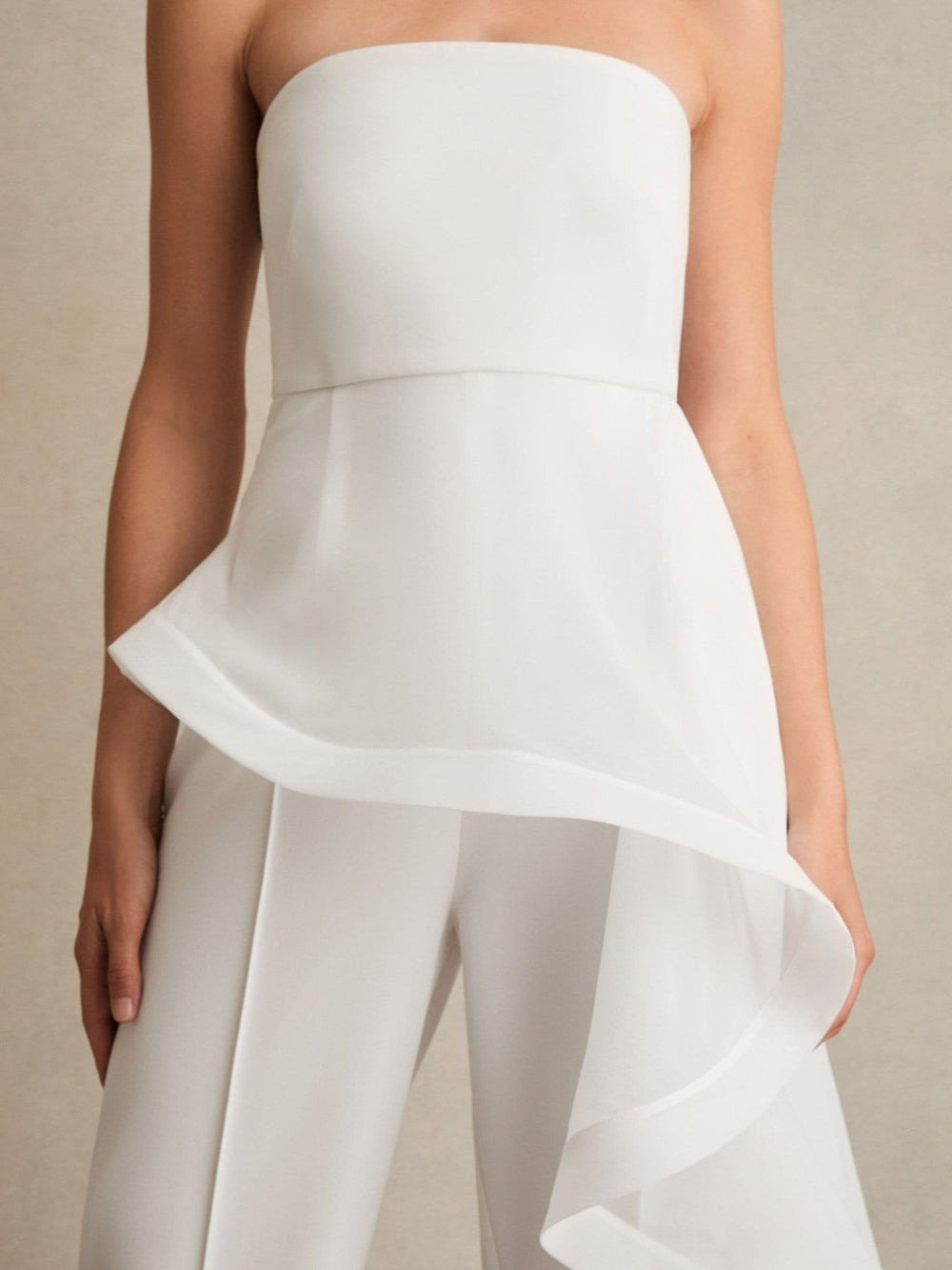 Reiss | Silk Ruffle Bandeau Wide-Leg Jumpsuit in Ivory